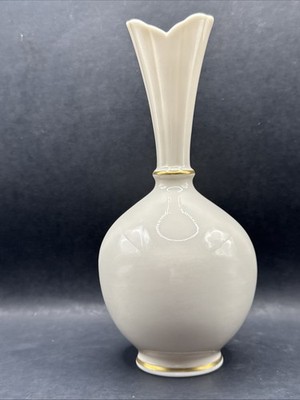 Vtg Lenox Bud Vase | 8” Ivory Porcelain Rose Vase 24k Gold Trim