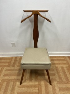 Vintage Mid-Century Modern Valet Butler Stand w Storage Chair Ottoman Hanger