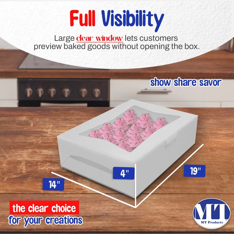 Cajas para pasteles blancas MT Products 19" x 14" x 4" - Cajas de panadería emergentes automáticas con viento Foto 2 de 4