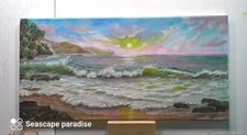 Art 10"/20"  Original Oil Painting, The wave Stretched Canvas. Seascape 
