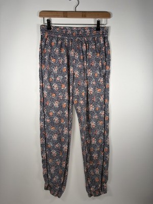 Brora Liberty Fern Print Jogger Trousers Size 16 Navy Coral Leaf Floral Pattern