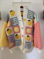 Damen Häkel-Cardigan Zitronen