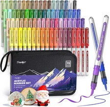 72 Colors Acrylic Paint Markers with Canvas Bag, Water-Based No-Bleed Paint Pens