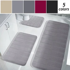 3 Piece Bathroom Floor Mat Set Soft Polyurethane Elastic Fiber Water Resistant