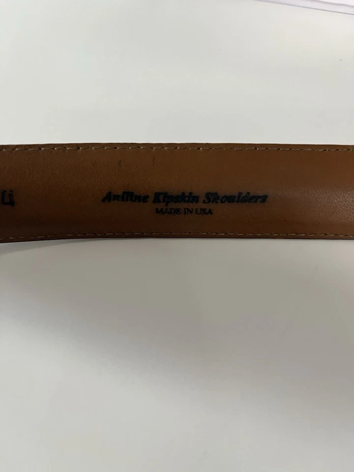 Johnston & Murphy Hombre 34 Cinturón Anilina Kipskin Hombros Cuero Marrón Latón Foto 3 de 4