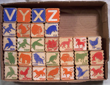 Vintage Lot of 29 Wood Alphabet Letter Animal Childs Building Blocks / EXCELLENT