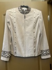 St John Sport Marie Gray Beige M Women Zipper Jacket Blazer