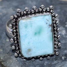 925 Silver Plated Larimar Ring US 9 Fast-Selling Gift GW