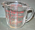Vintage Fire-King Anchor Hocking Glass Measuring Cup 8 oz 1 Cup #496 Red Letters