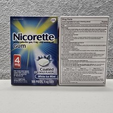 Nicorette Nicotine Gum 4mg White Ice Mint 100 Stop Smoking Lot of 2 Exp 10/2025