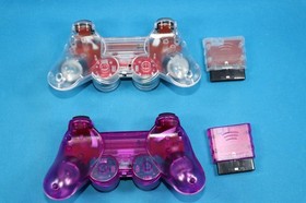 FOR PLAYSTATION PS2 Dual Vibration WIRELESS Controller CLEAR & PURPLE SET OF 2