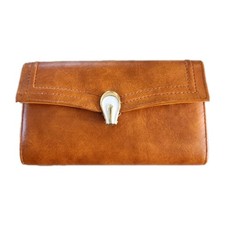 NEW VTG Brown Faux Leather Checkbook Cover Wallet Gold Clasp Organizer IMPERFECT