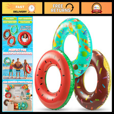 3 Pack Inflatable Pool Floats for Kids - Fun Swim Tube Rings Rafts, Summer Par