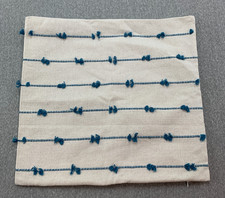 Coastal Textured Ivory Blue Tuft Woven Pillow Cover 16X16 Square Zipper Quality