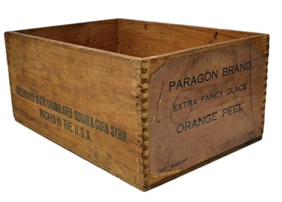 Antique Paragon Brand Glace Candied Orange Peel Crate Dovetail Wood Box USA 10''