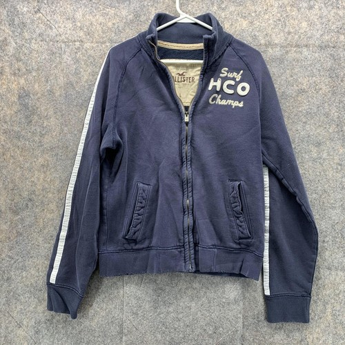 Hollister Sweater Men Large Blue Hooded Drawstring Full Zip Spell out Surfer HCO