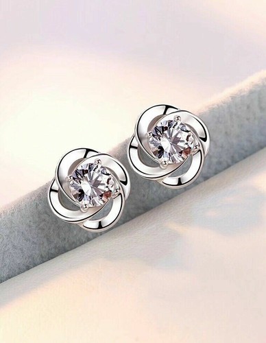 Crystal Swirl Stone Stud Earrings Silver Plated Women Jewellery Gift UK - Picture 4 of 6