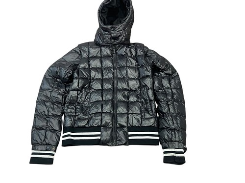 Manteau Black Down Puffer Bomber Jacket Coat OR Vest Hood Girls 16 or Women XS - Picture 15 of 24