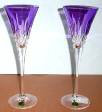 Waterford Lismore Pops Purple Crystal Champagne Toasting Flute Pair 10"H New