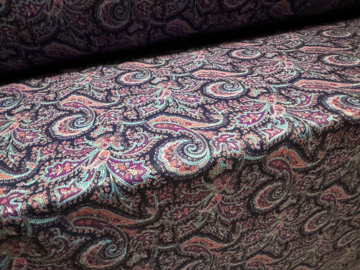 French Terry Loopback Sweatshirt Fabric, Per Metre Paisley Print Navy  Pink