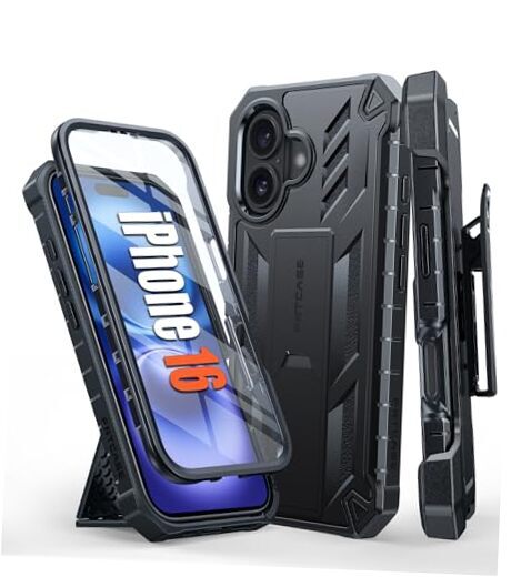 for iPhone 16 Phone Case: Military Grade Rugged Cell Phone Cover with Black