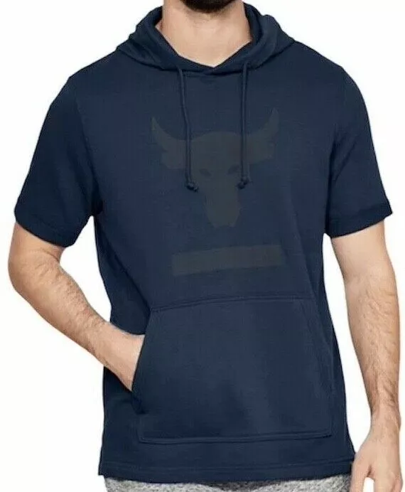 Under Armour x Project Rock Terry Short Sleeve Hoodie Blue Men Size 1345818 408