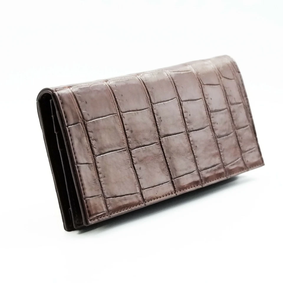 New Real Brown Croc Leather Belly Soft Skin Unisex Long Clutch Slim Wallet. - Image 2 of 4