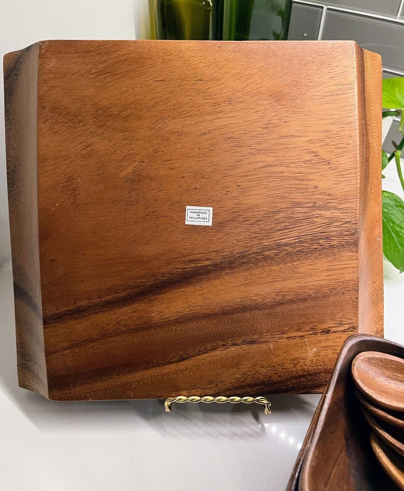 Juego de 9 bandejas de condimentos de madera de acacia con 4 cuencos 4 cucharas y bandeja Foto 4 de 4