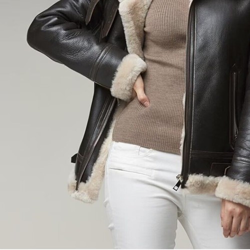 B3 Bomber Aviator Women Shearling Coat Sheepskin Real Leather Jacket for Women - Picture 5 of 10