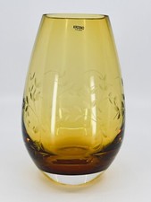 Krosno Poland Amber Art Glass Vase with Etched Bubble Pattern — listing 6