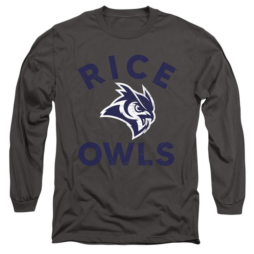 Rice University Adult Long Sleeve T-Shirt Owls Logo, Charcoal, S-3XL