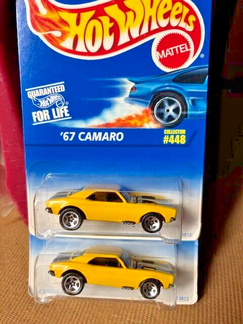 HOT WHEELS LOT OF 2 1995 '67 CAMARO YELLOW 5 SPOKE 13872 MADE IN MALAYSIA