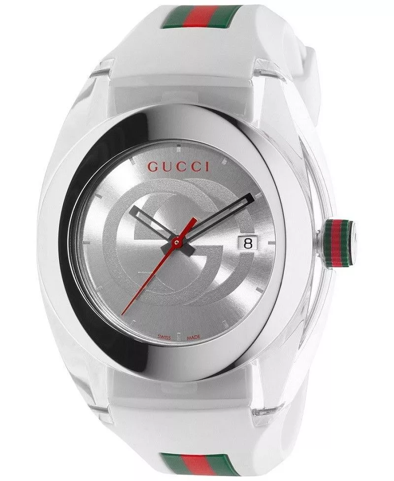 Montre unisexe neuve Gucci Sync XXL 46 mm YA137102 bracelet caoutchouc blanc cadran blanc