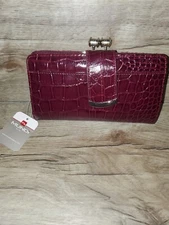 Nwt Mundi Faux Crocodile Skin Clutch Wallet Maroon Color Multiple Compartments 