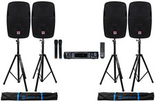 Rockville Bluetooth Karaoke Amplifier/Mixer 2 Mics 4 8" Speakers Stands