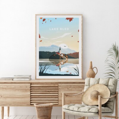 Slovenia, Lake Bled Traditional Travel poster Choose your Size