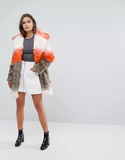 New Glamorous Ombre Faux Fur Jacket Coat Longline Boho Autumn Winter Look Uk 12