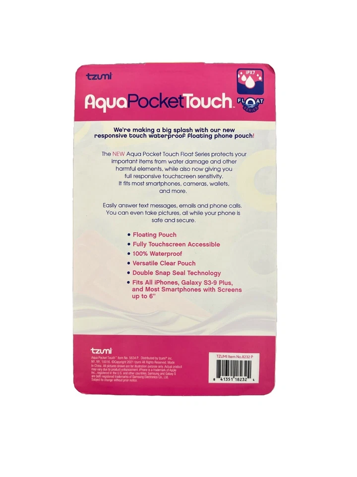 Funda para teléfono celular Tzumi Aqua Pocket Touch 100 % impermeable flotante rosa IPX7 Foto 2 de 2