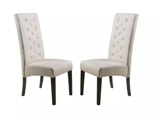 NEW Noble House Tall Back Natural Fabric Dining Chairs Off White (Set of 2)