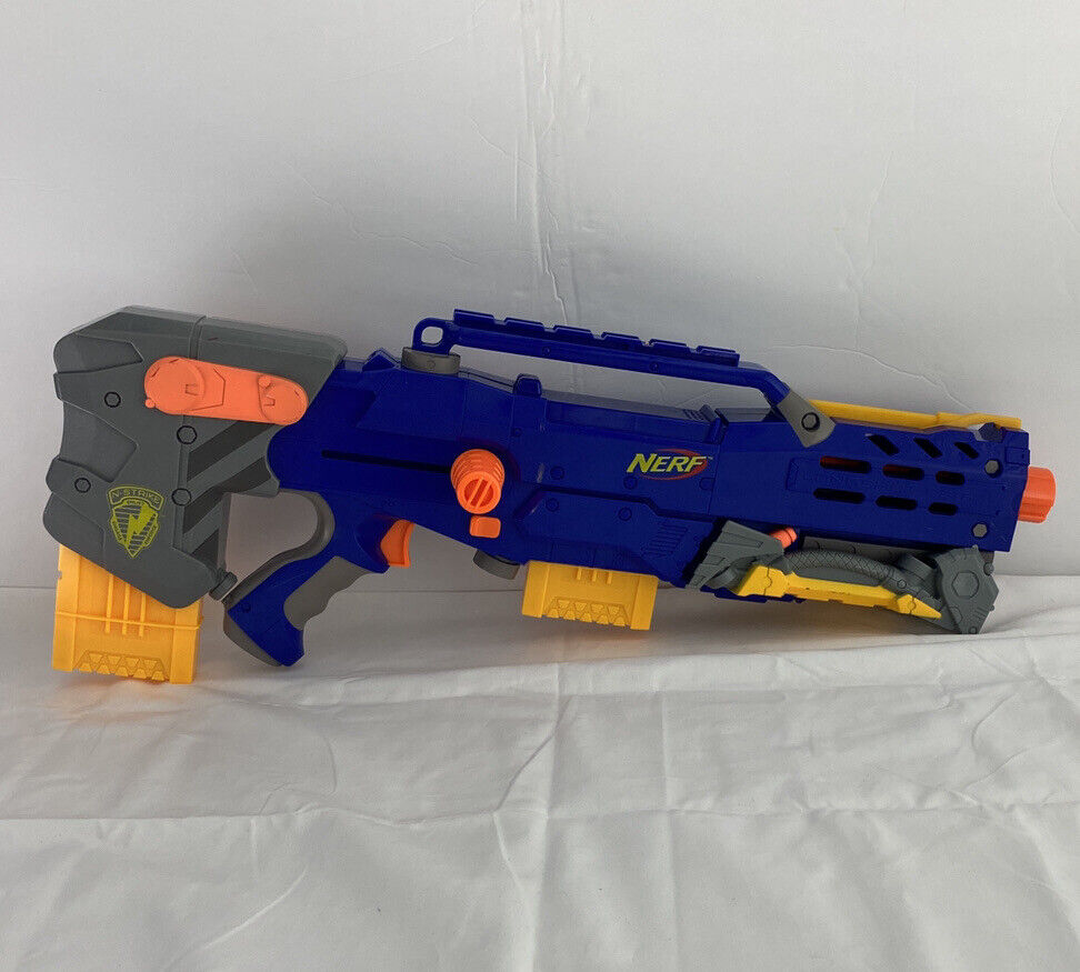 2006 Blue Nerf Gun Longshot CS6 NStrike Sniper Rifle Gun With  Attachments/Mag