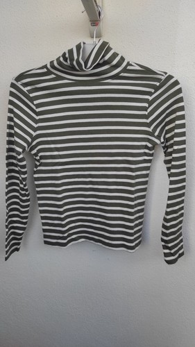 Pull Col Roulé Femme BTS Noir à Rayures Vertes - Taille 38, Matière Douce