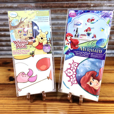 Lot of 2 Disney  Peel Stick Wall Decals Winnie The Pooh/Friends & Little Mermaid