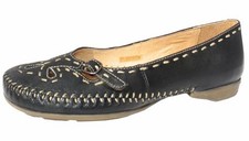 Ladies Black Leather Soft Flexible Womens flat shoes Moulded Sole Comfort NEW