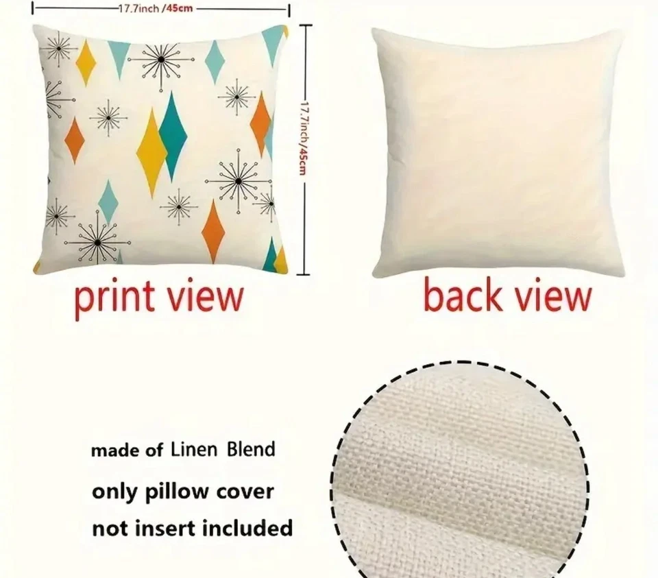 Mid Century Atomic Era INDOOR/OUTDOOR Pillow Covers Set Of 2 18x18" Linen Blend - Image 2 of 4