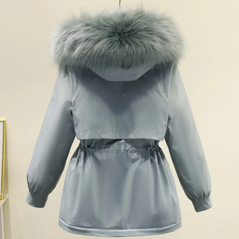 Women Fleece Lined Padded Coat Faux Fur Hooded Jacket Tunic Drawstring Parka Ski - Image 2 of 4