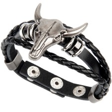 Silver Bull Head Skull Bracelet for Men Womens HipHop Cuff Bangle Belt Buckle US