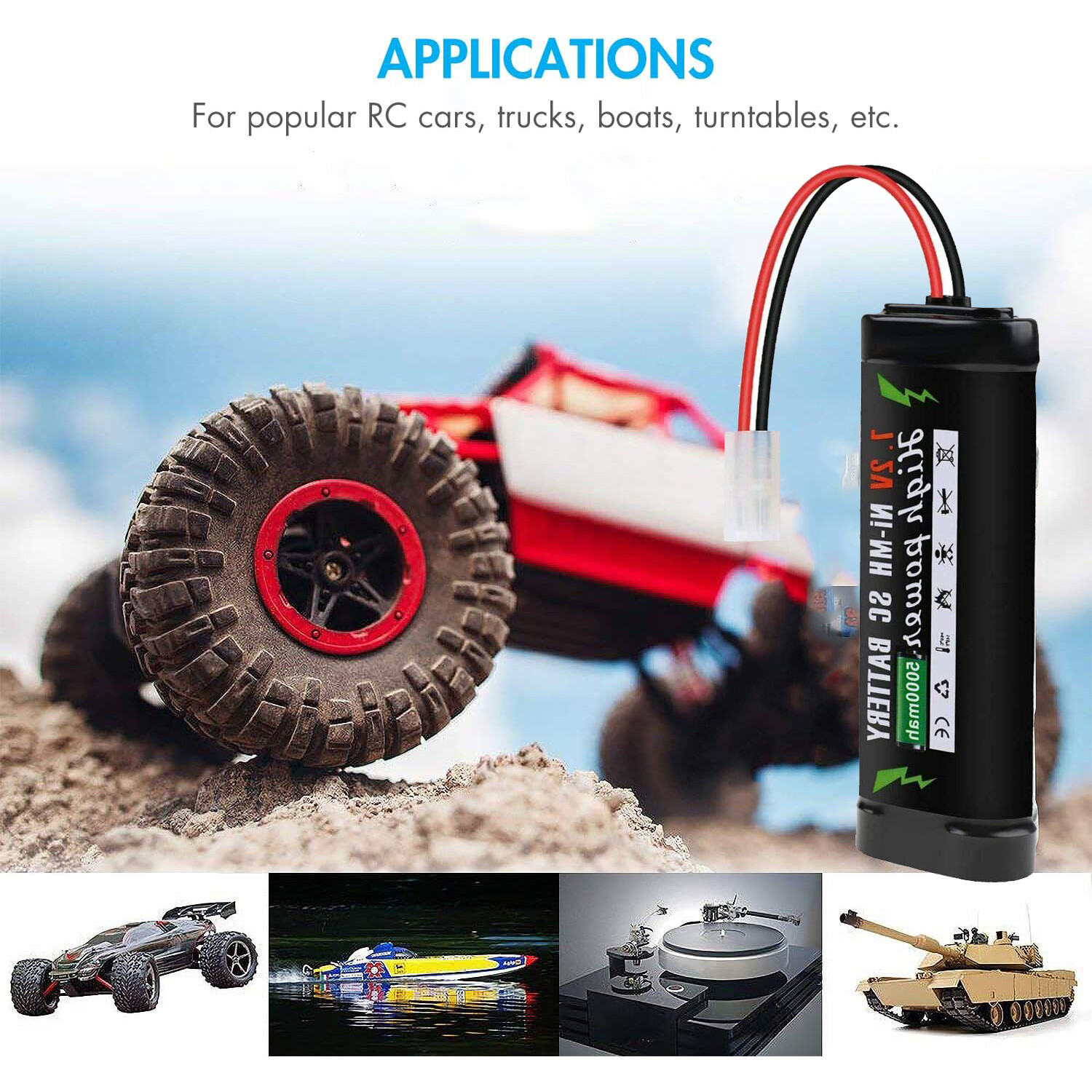 5000mAh 7,2V Akku NiMh Battery Pack mit Tamiya Stecker für RC Auto Boot Drohne