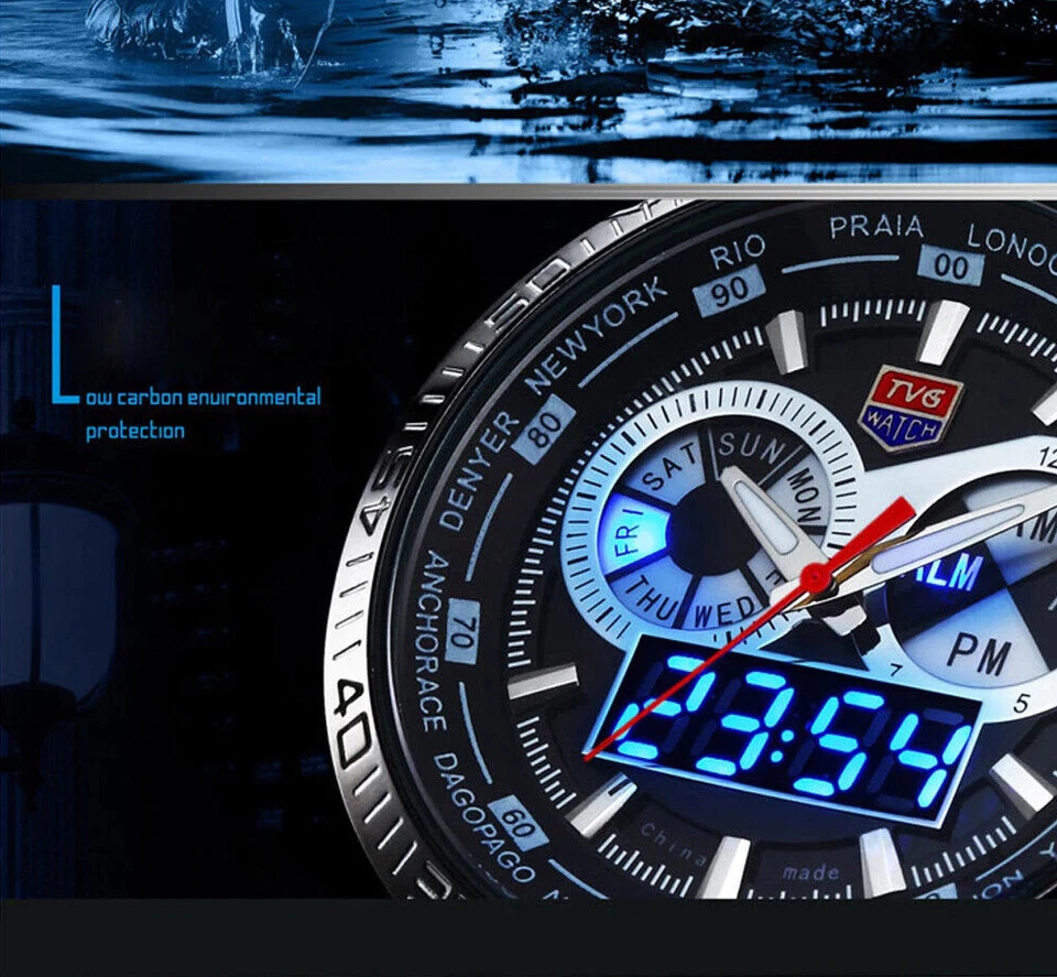 TVG Stainless Steel Watch Men military Blue Binary LED Waterproof $$$ - Imagen 3 de 4