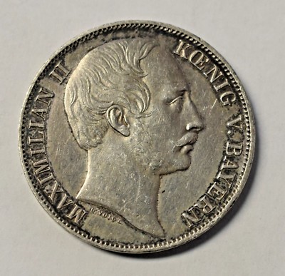 Antique 1860 Koenig Bayern 90% Silver Coin ~ MAXIMILIAN II 