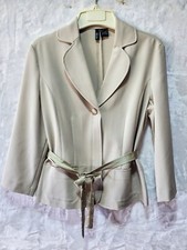 Kenzie Elegant Beige Blazer Jacket With Sequined Embellished Bow Tie Belt